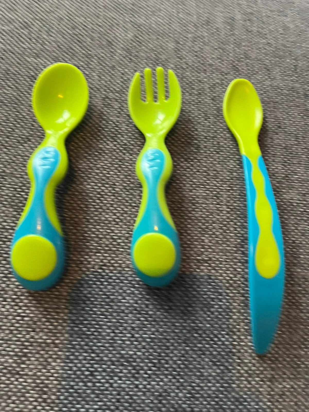 Baby bestekset baby groen blauw plastic vork en lepel, Ophalen of Verzenden, Overige typen