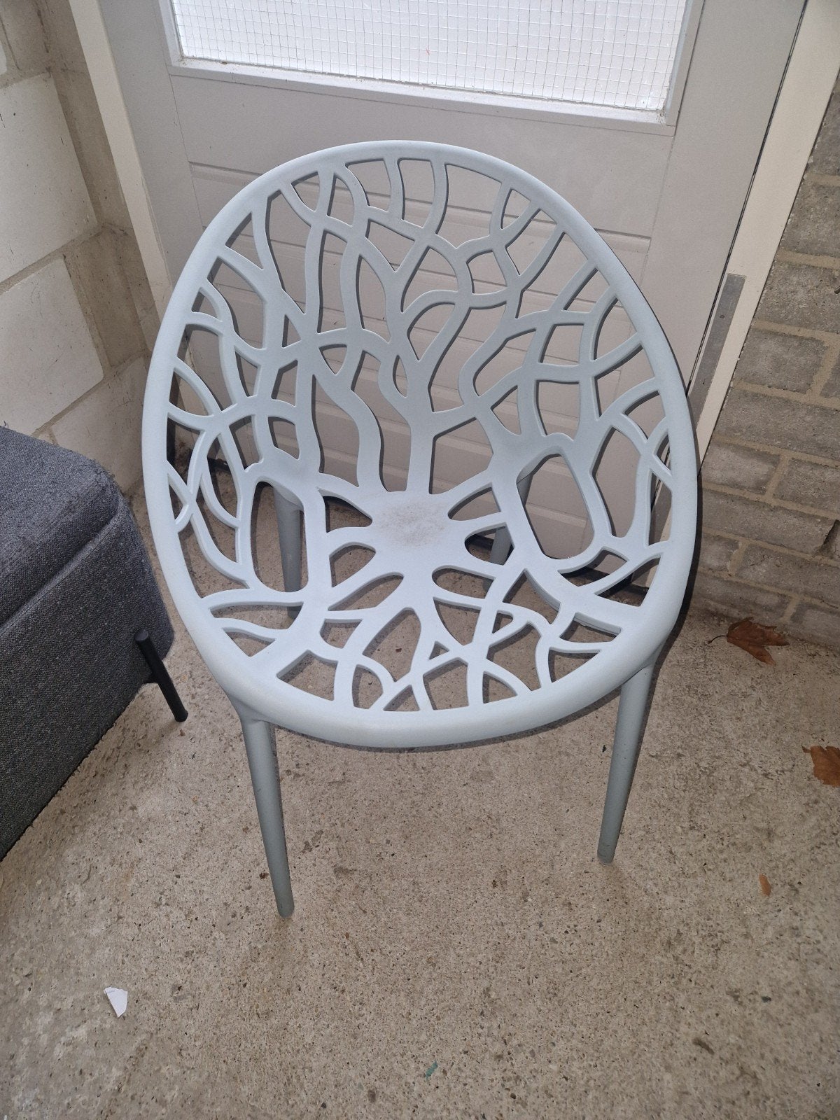 Design tuinstoelen - Set van 4 - blauw/grijs, Ophalen of Verzenden, Gebruikt, Kunststof, Stapelbaar