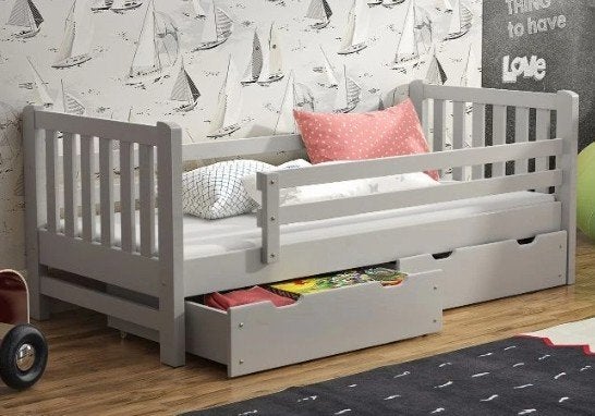 Kinderbed met lades - Grijs 90x200, Kinderen en Baby's, 85 tot 100 cm, Gebruikt, 180 cm of meer, Ophalen
