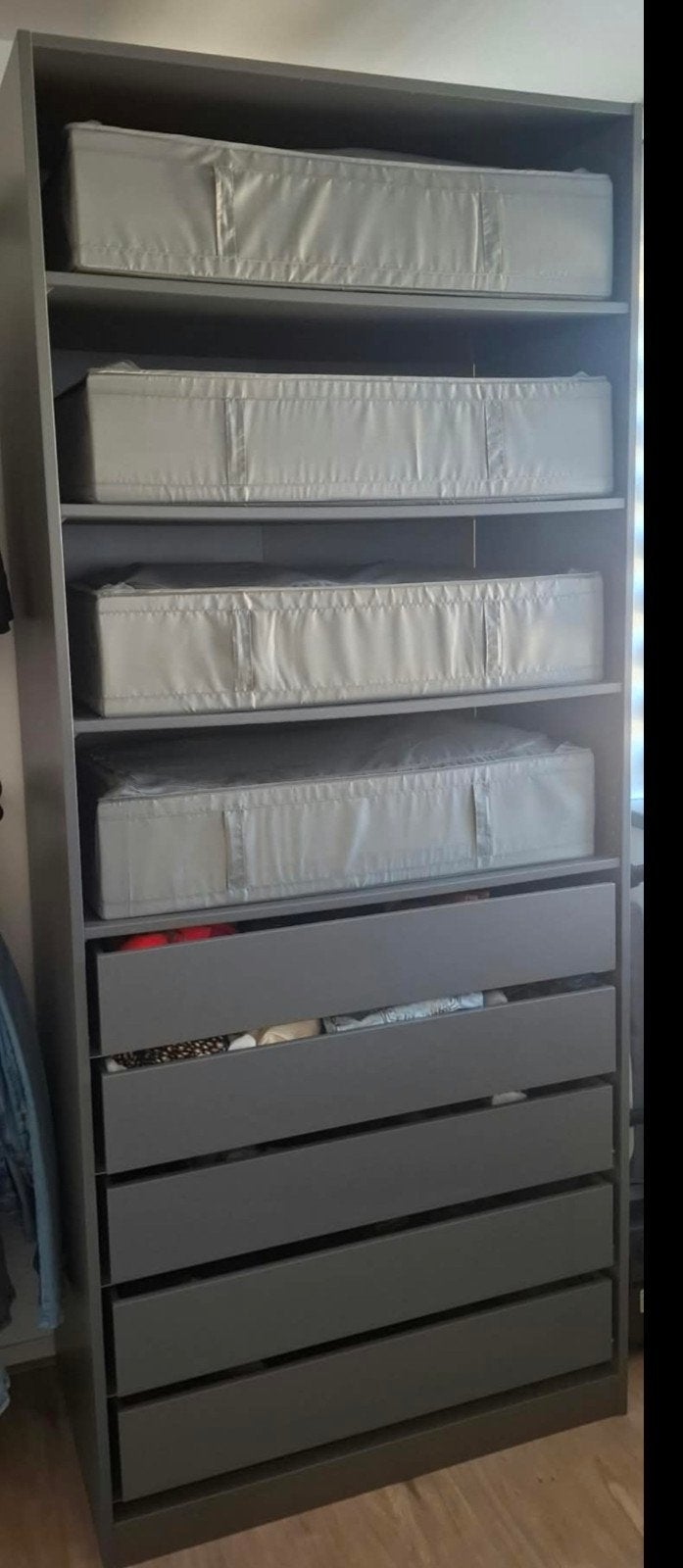 Grijze PAX kledingkast met lades en planken, Ophalen, Gebruikt, 50 tot 100 cm, Met lade(s)