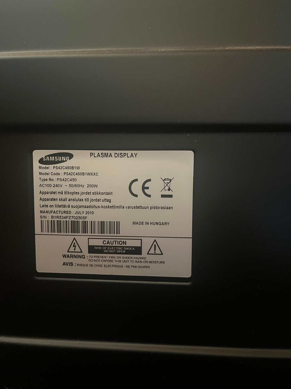 Samsung Plasma TV PS42C450B1W - 106 cm, Ophalen, Gebruikt, 50 Hz, Samsung