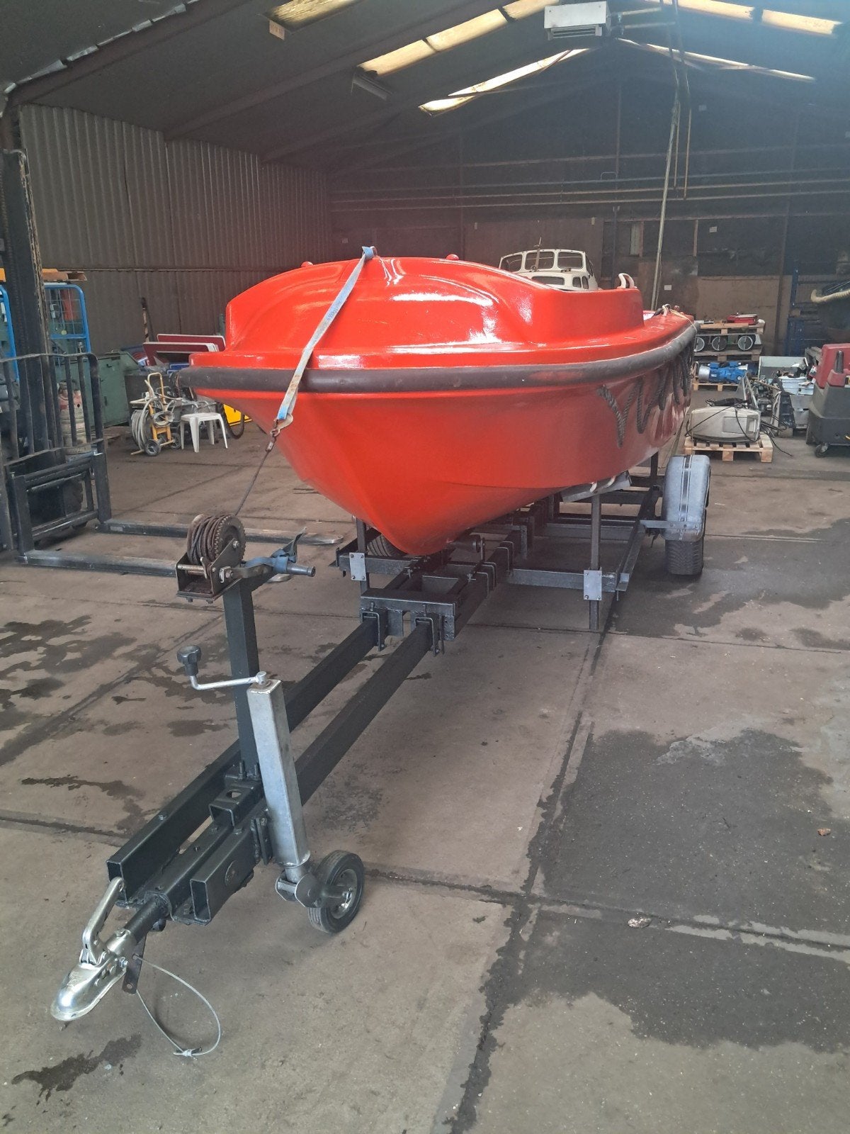 Fassmer reddingssloep met trailer en Evinrude 55pk motor, Watersport en Boten, Overige merken, Gebruikt, Buitenboordmotor, Sloep