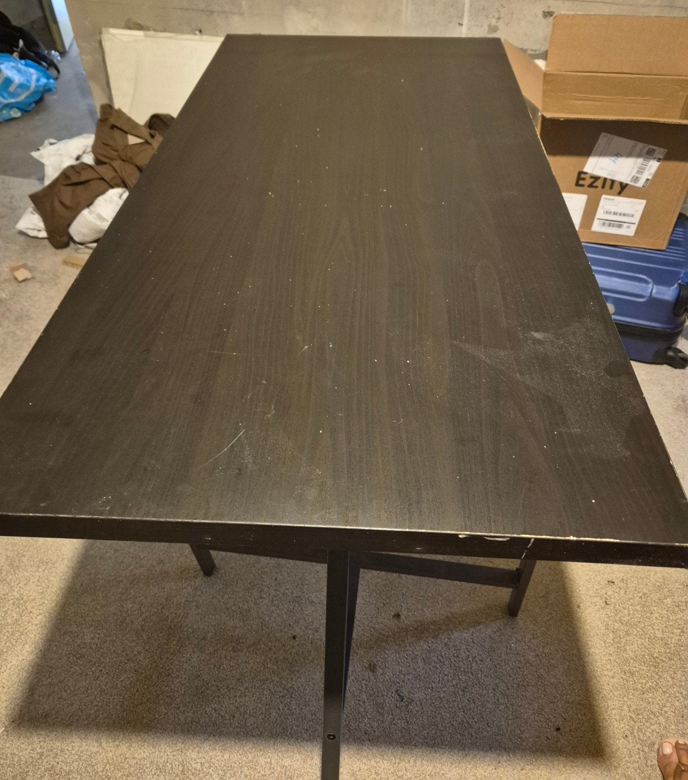 Zwart Bureau / Trestle Desk met Stalen Schraagpoten, Ophalen, Gebruikt, Overige typen