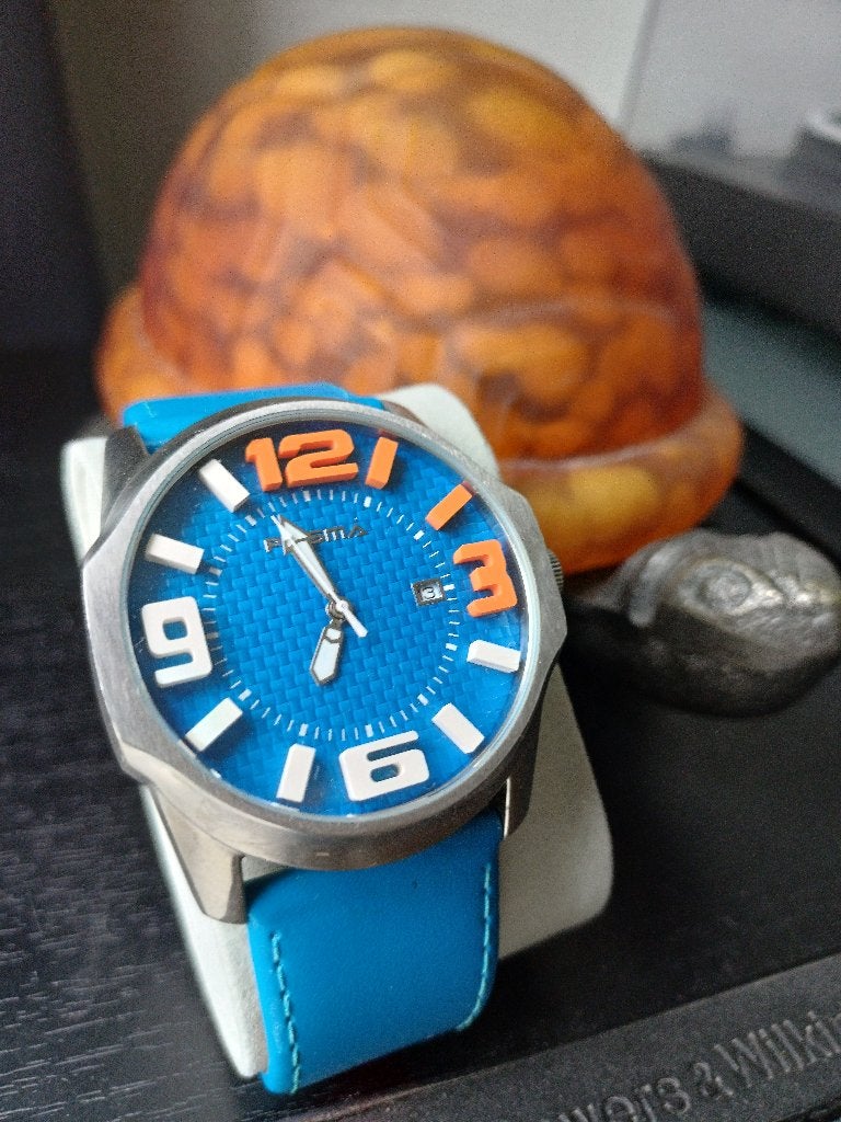 Prisma Horloge 42mm Blauw, Sieraden, Tassen en Uiterlijk, Horloges | Heren, Overige merken, Leer, Staal, Polshorloge