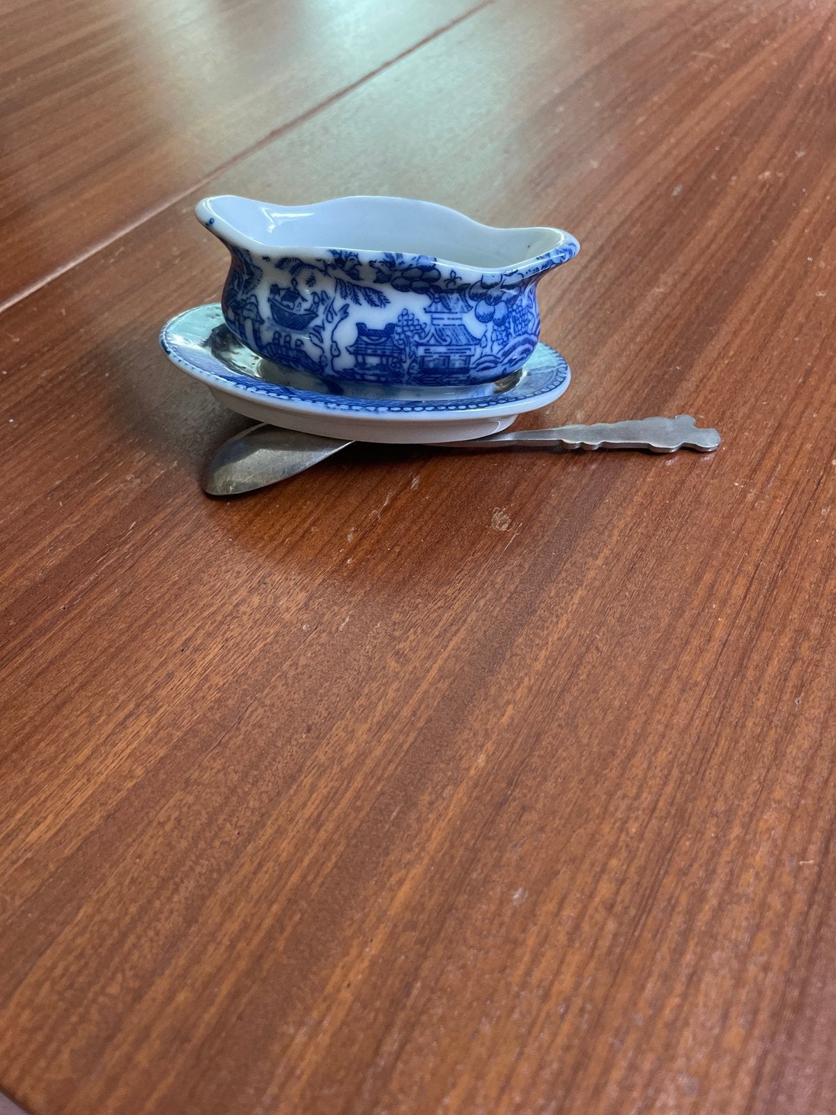 Vintage miniatuur sauskom Blue Willow, Ophalen
