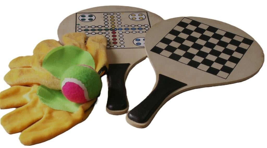 Gooi en vangspel, handschoenen met klittenband 2 batjes dam, Ophalen of Verzenden, Nieuw