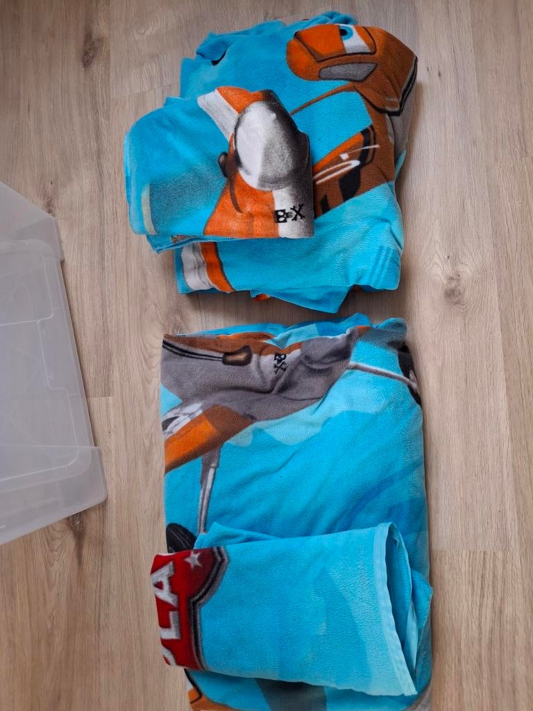 2x Fleece Dekbedovertrek Eenpersoons - Planes, Eenpersoons, Blauw, Dekbedovertrek, Ophalen of Verzenden