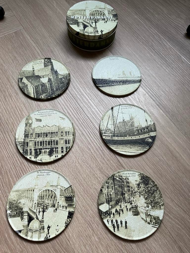 Rotterdamse Onderzetters - 6 stuks met kurk, Ophalen of Verzenden, Zo goed als nieuw, Glas of Kopje