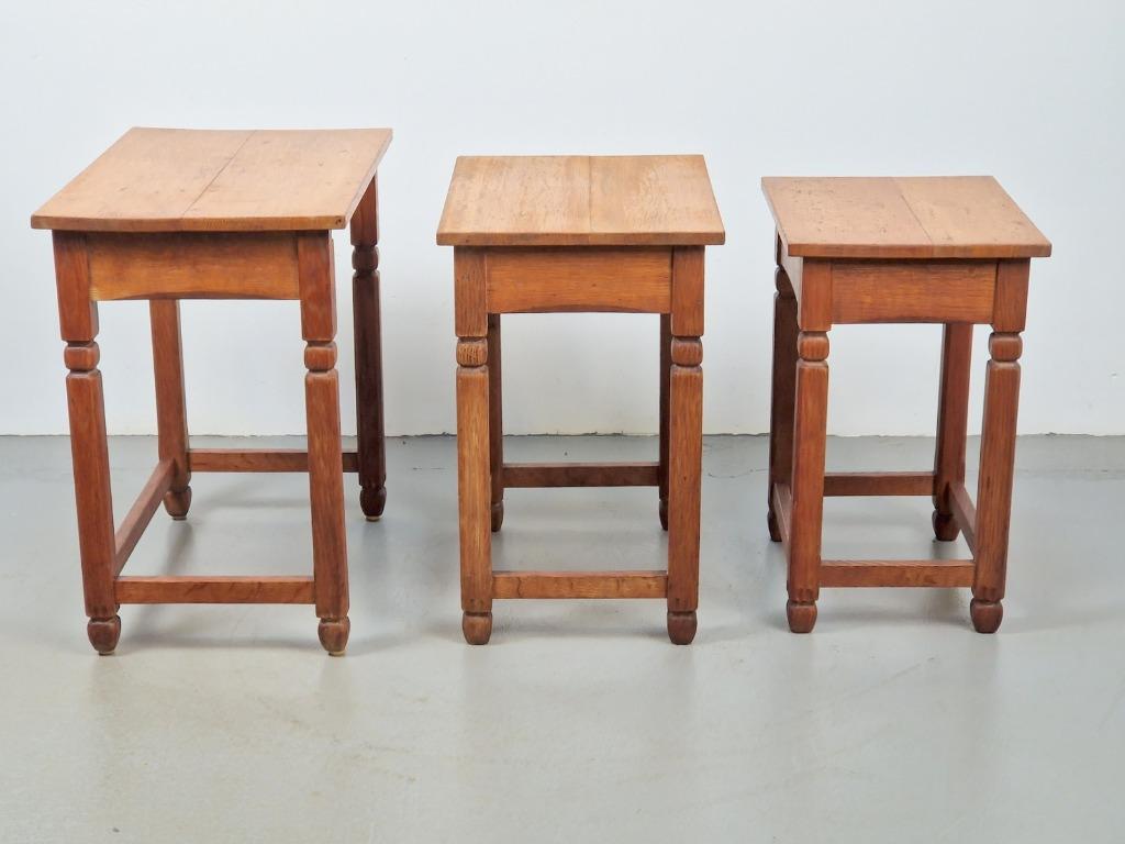 Art deco Eiken brutalist 3 bijzettafel mimiset ’20 Japandi, 45 tot 60 cm, Minder dan 55 cm, N, Ophalen of Verzenden