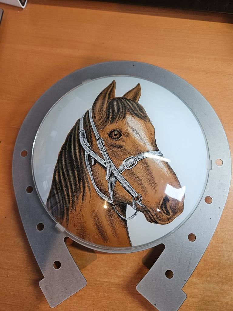 Plafondlamp met paardenafbeelding, Huis en Inrichting, Lampen | Plafondlampen, Ophalen of Verzenden, Zo goed als nieuw, Glas, Vintage