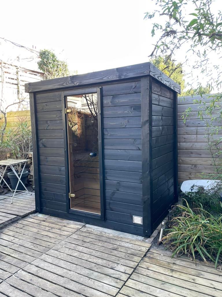 Black edition buitensauna 120x180 sauna 230V aansluiting, Sport en Fitness, Sauna, Nieuw, Complete sauna, Fins of Traditioneel