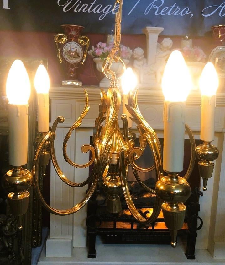 Antieke barok kroonluchter messing goud 5x kandelaar lampen, Ophalen of Verzenden, Gebruikt, Overige materialen, Antiek / klassiek