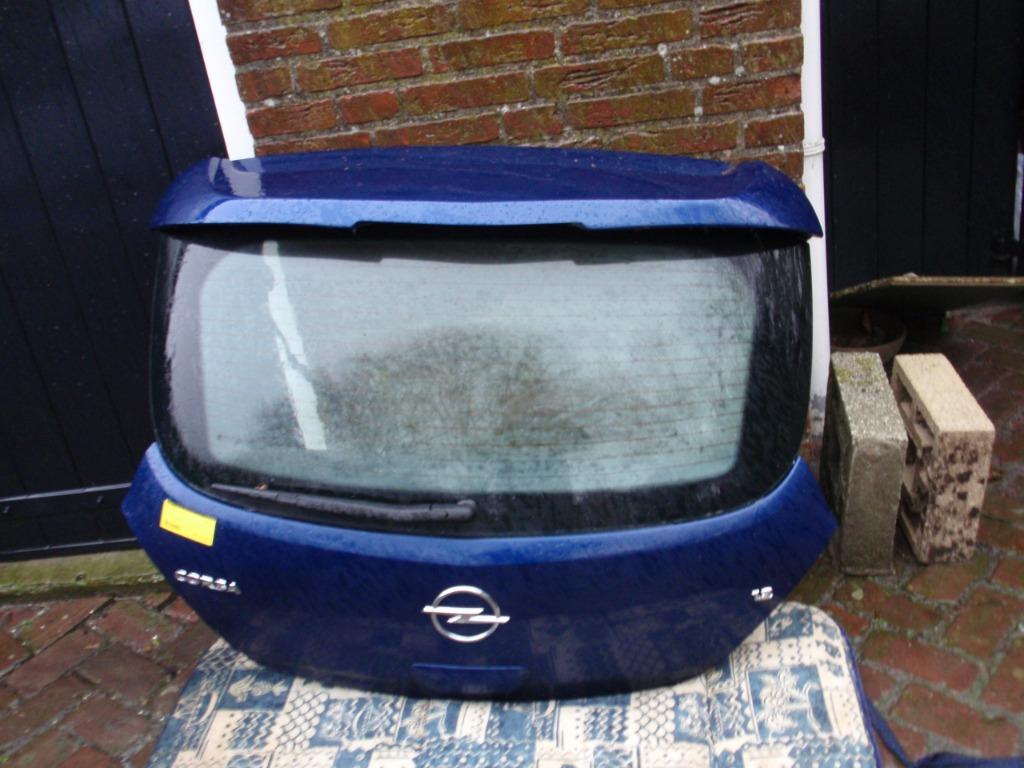 Achterklep en spiegels Opel Corsa in blauw., Auto-onderdelen, Carrosserie en Plaatwerk, Ophalen of Verzenden, Gebruikt, Opel, Achterklep