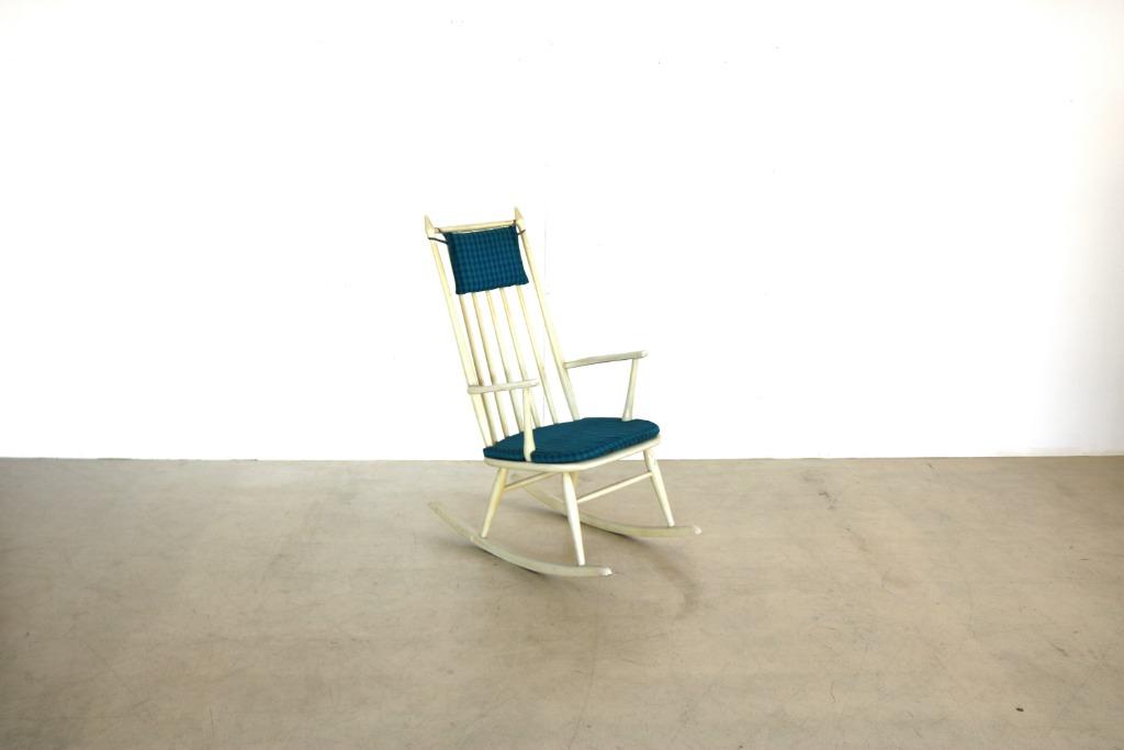 Vintage schommelstoel | rocking chair | jaren 60 | zweden, Huis en Inrichting, Stoelen, Gebruikt, ., Wit, Ophalen of Verzenden