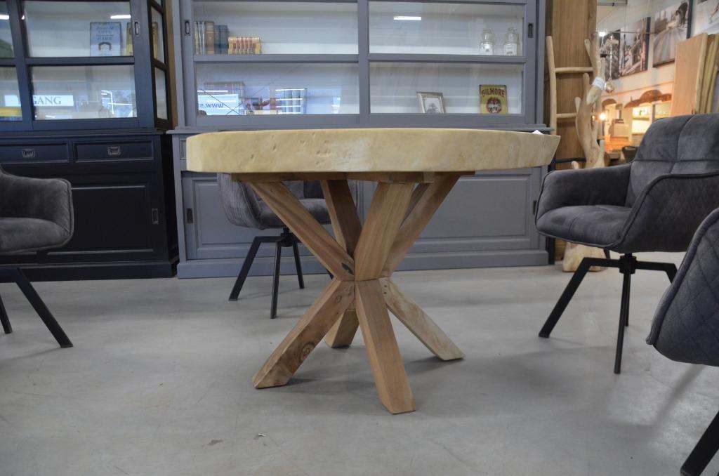 Ronde suar boomstamtafel Rond 110 – 140 cm BT 136, Huis en Inrichting, Tafels | Eettafels, Rond, Nieuw, Ophalen of Verzenden, Overige houtsoorten