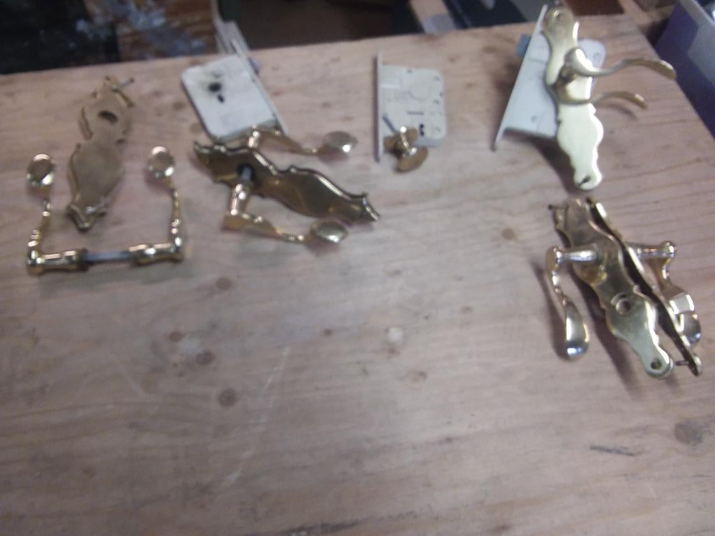 Deurklinken messing, Doe-het-zelf en Verbouw, Hang- en Sluitwerk, Ophalen, Gebruikt, Koper of Messing, Klink of Kruk