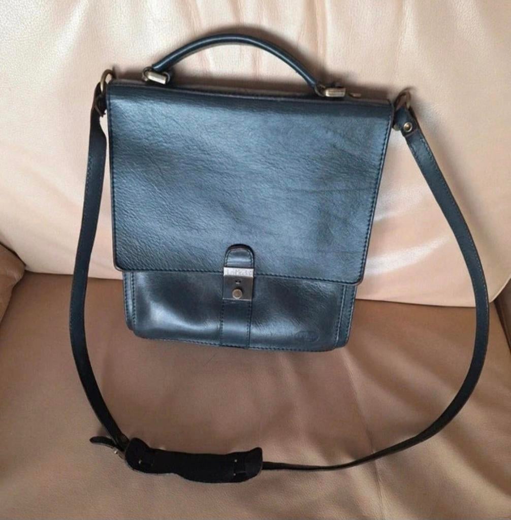 La Moda Lederen Schoudertas Blauw - 25x15 cm, Sieraden, Tassen en Uiterlijk, Tassen | Damestassen, Ophalen of Verzenden, Gebruikt