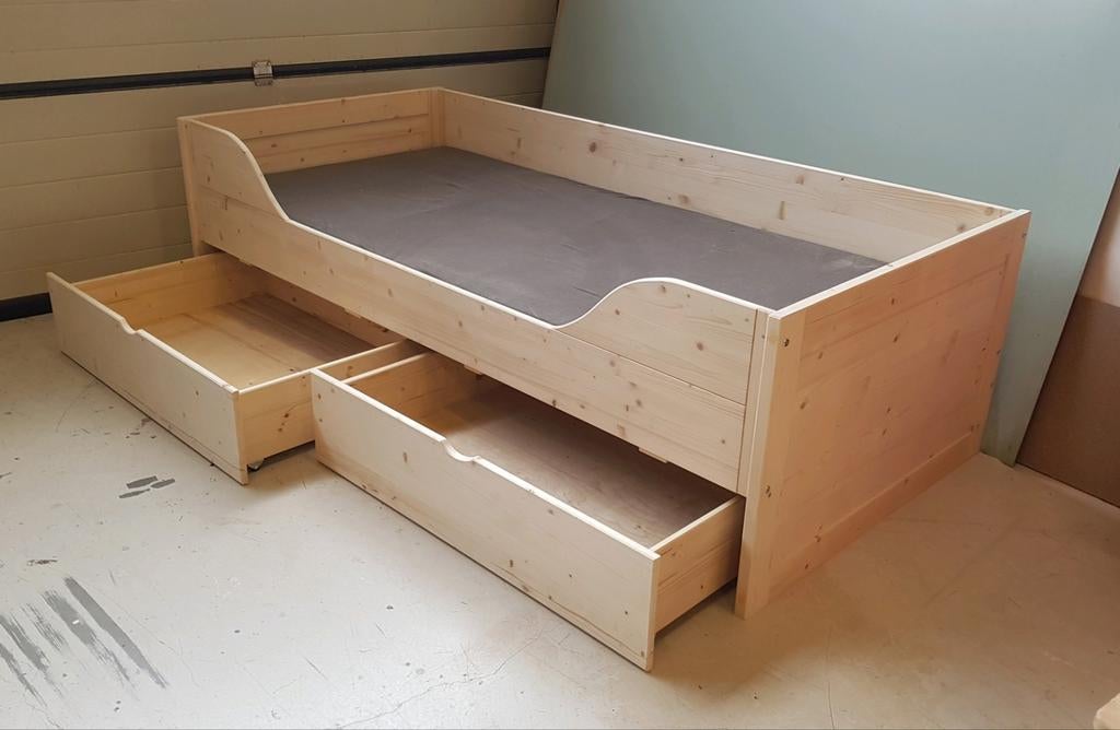 Bed Thijmen 90x200+laden, Ophalen, 85 tot 100 cm, Nieuw, Lattenbodem