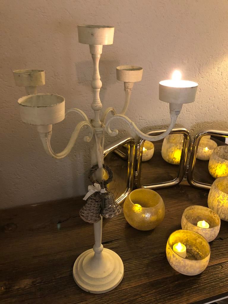 Mooie, hoge, brocante kandelaar. 5-armig; nieuwstaat., Huis en Inrichting, Woonaccessoires | Kandelaars en Kaarsen, Ophalen of Verzenden