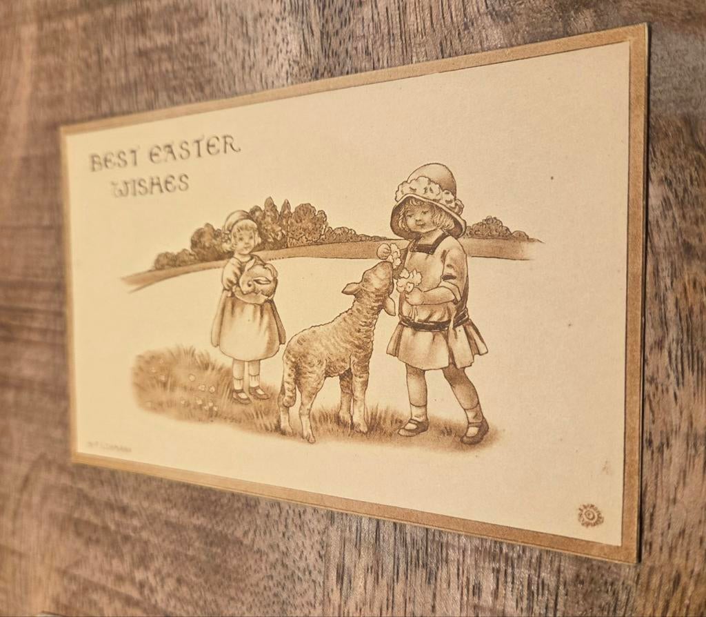 Twee kinderen en een lammetje, Verzenden, Voor 1920, Ongelopen, Feest(dag)
