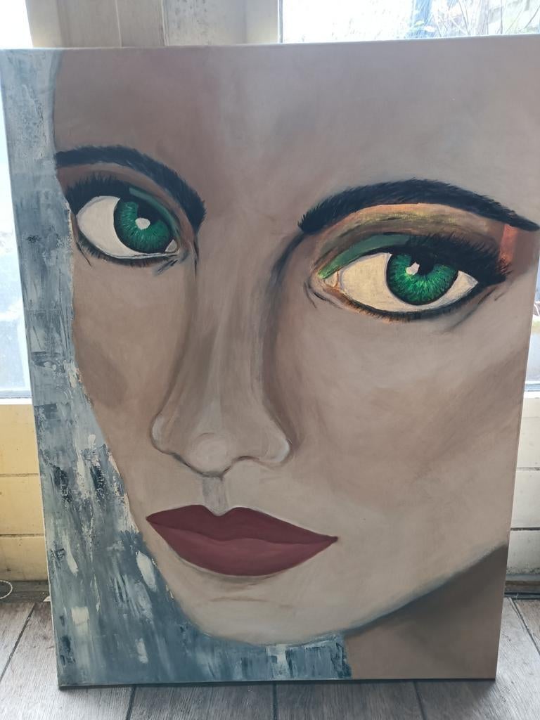 Handgeschilderd schilderij gezicht, Antiek en Kunst, Kunst | Schilderijen | Modern, Ophalen