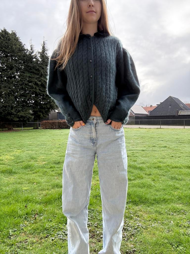 Vintage Groene Wollen Sweater - Valt als S, Ophalen of Verzenden, Maat 36 (S), Gedragen, Groen