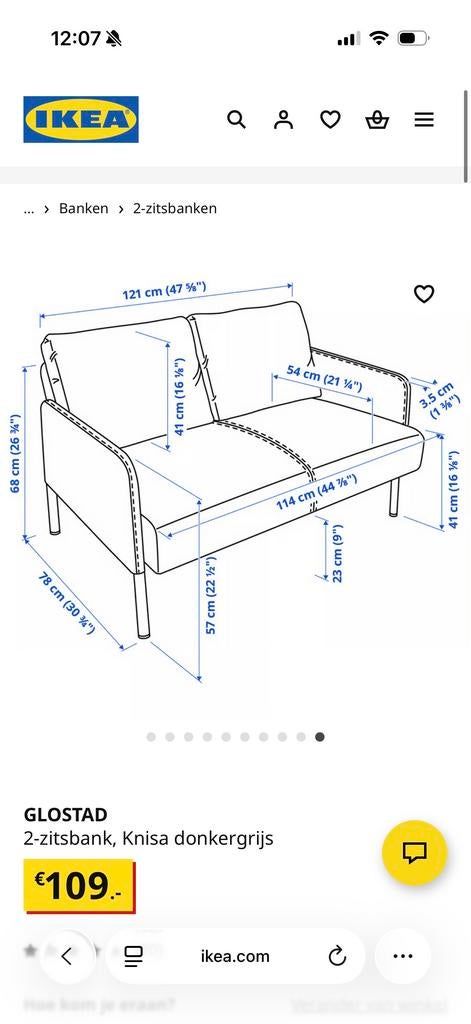 IKEA Glostad 2-zitsbank - Groningen, Huis en Inrichting, Ophalen, Gebruikt, 150 tot 200 cm, Tweepersoons