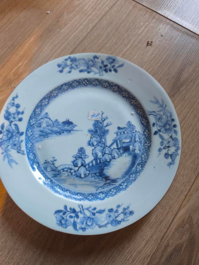 Antiek Chinees porseleinen bord, 18e eeuw, landschap, Ophalen of Verzenden