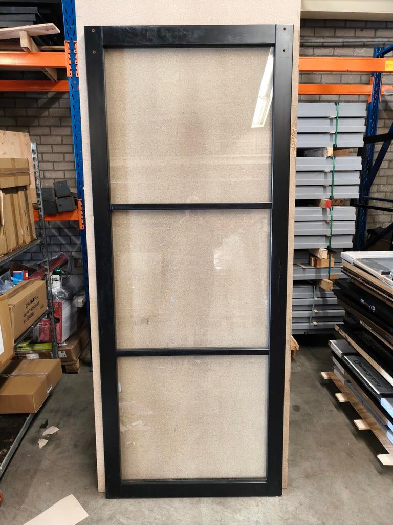 Nieuwe zwarte staal look binnendeur met 3 ramen incl glas, Doe-het-zelf en Verbouw, Ophalen, 80 tot 100 cm, 215 cm of meer, Binnendeur