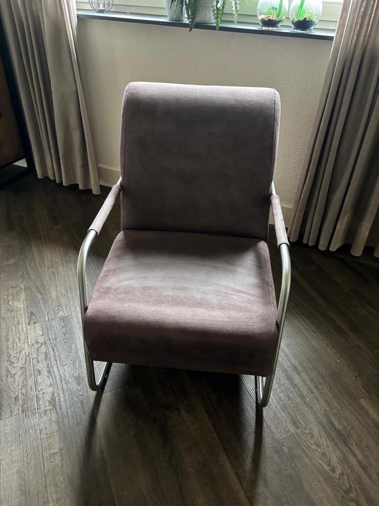 Stijlvolle fauteuil met metalen frame, Huis en Inrichting, Ophalen, Gebruikt, Minder dan 75 cm, Metaal