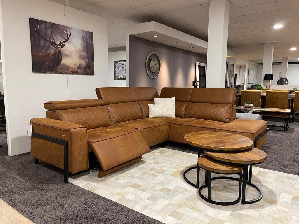 Hoekbank Leder met Elektrisch relax systeem comfort NIEUW, Ophalen, 250 tot 300 cm, Hoekbank, Nieuw