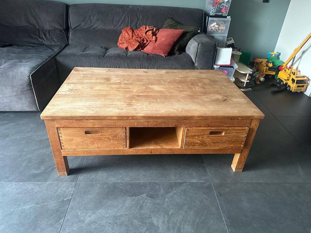 Salontafel Teak met 2 laden, Huis en Inrichting, Tafels | Salontafels, Ophalen, Gebruikt, 100 tot 150 cm, Teakhout