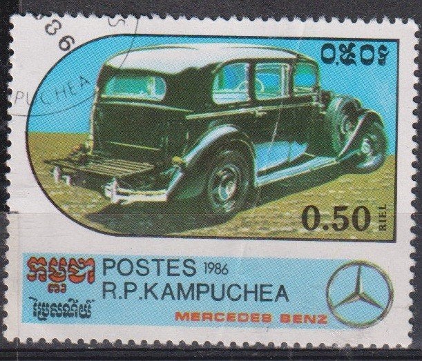 Kambodja 1986 Antieke auto Mercedes, Postzegels en Munten, Verzenden, Gestempeld, Auto's