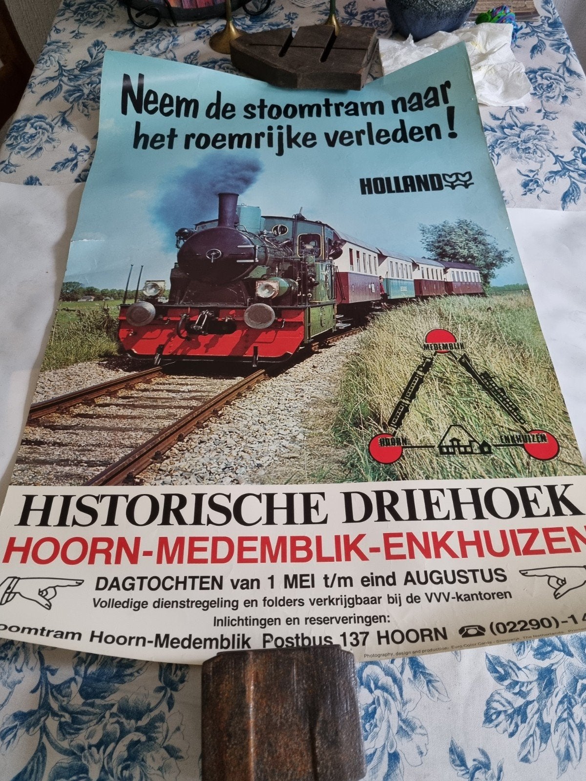 Vintage Poster Stoomtram Hoorn-Medemblik-Enkhuizen, Ophalen of Verzenden, Gebruikt, Trein, Kaart of Prent