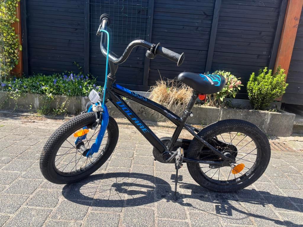 Volare kinderfiets 16 inch – stoer zwart/blauw – €30, Ophalen, Gebruikt, Staal, 16 tot 20 inch