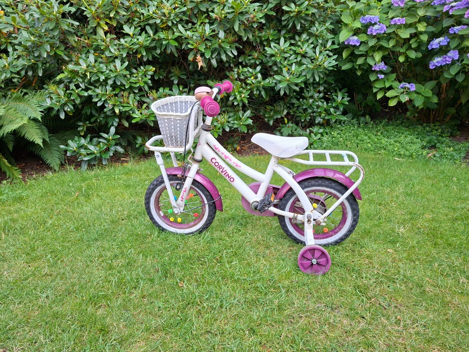 Corvino kinderfiets met zijwieltjes en mandje, Ophalen