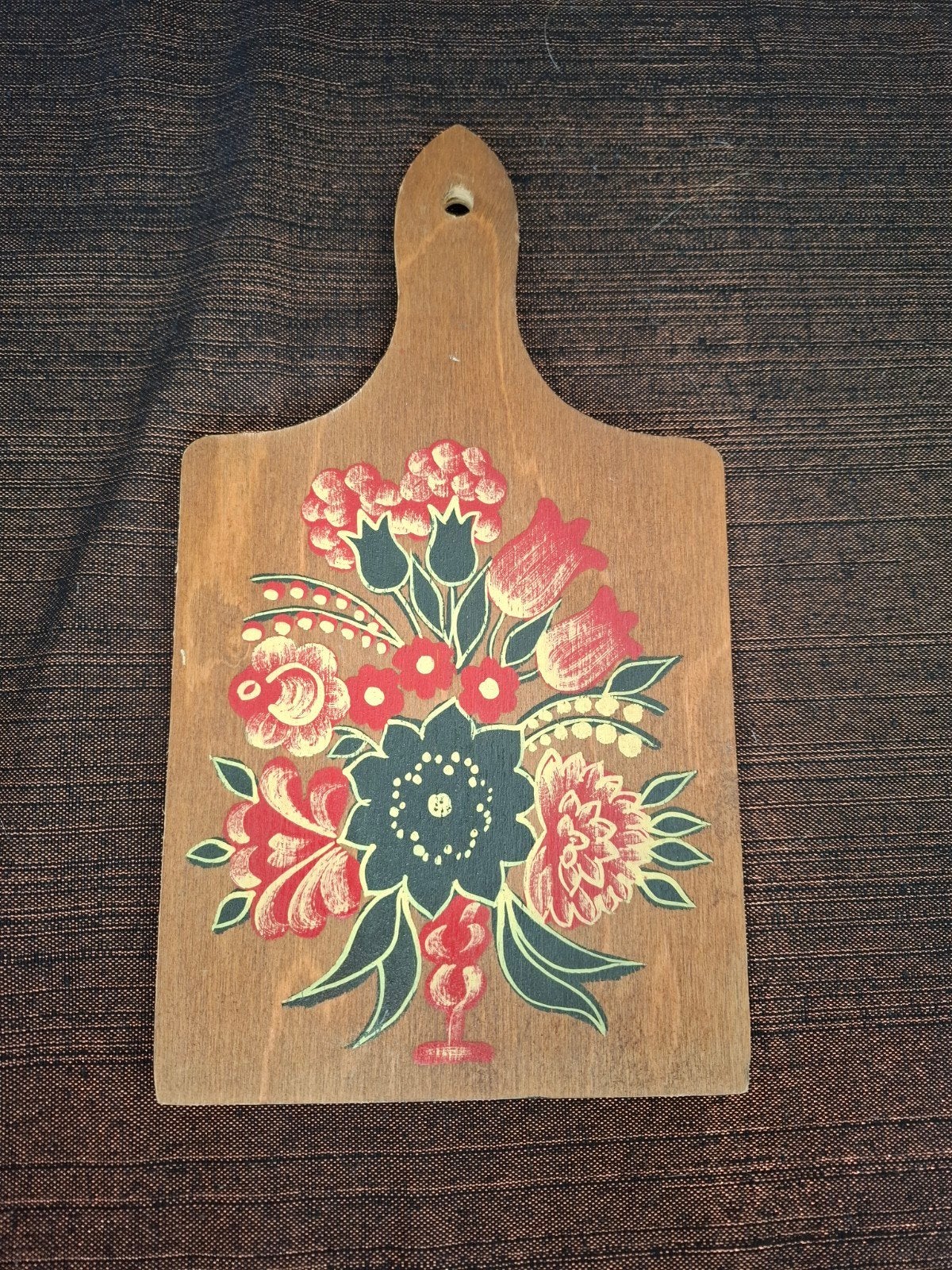 Vintage, houten sier-, serveer-, snijplank. Volkskunst. 28cm, Serveerplank, Ophalen of Verzenden, Zo goed als nieuw, Handgemaakt