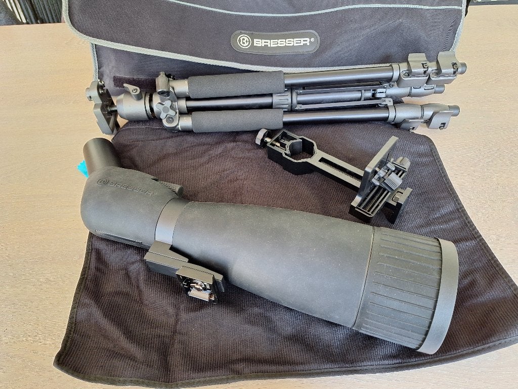 Bresser vogelspot telescoop met statief en transporttas, Audio, Tv en Foto, Optische apparatuur | Verrekijkers, Zo goed als nieuw