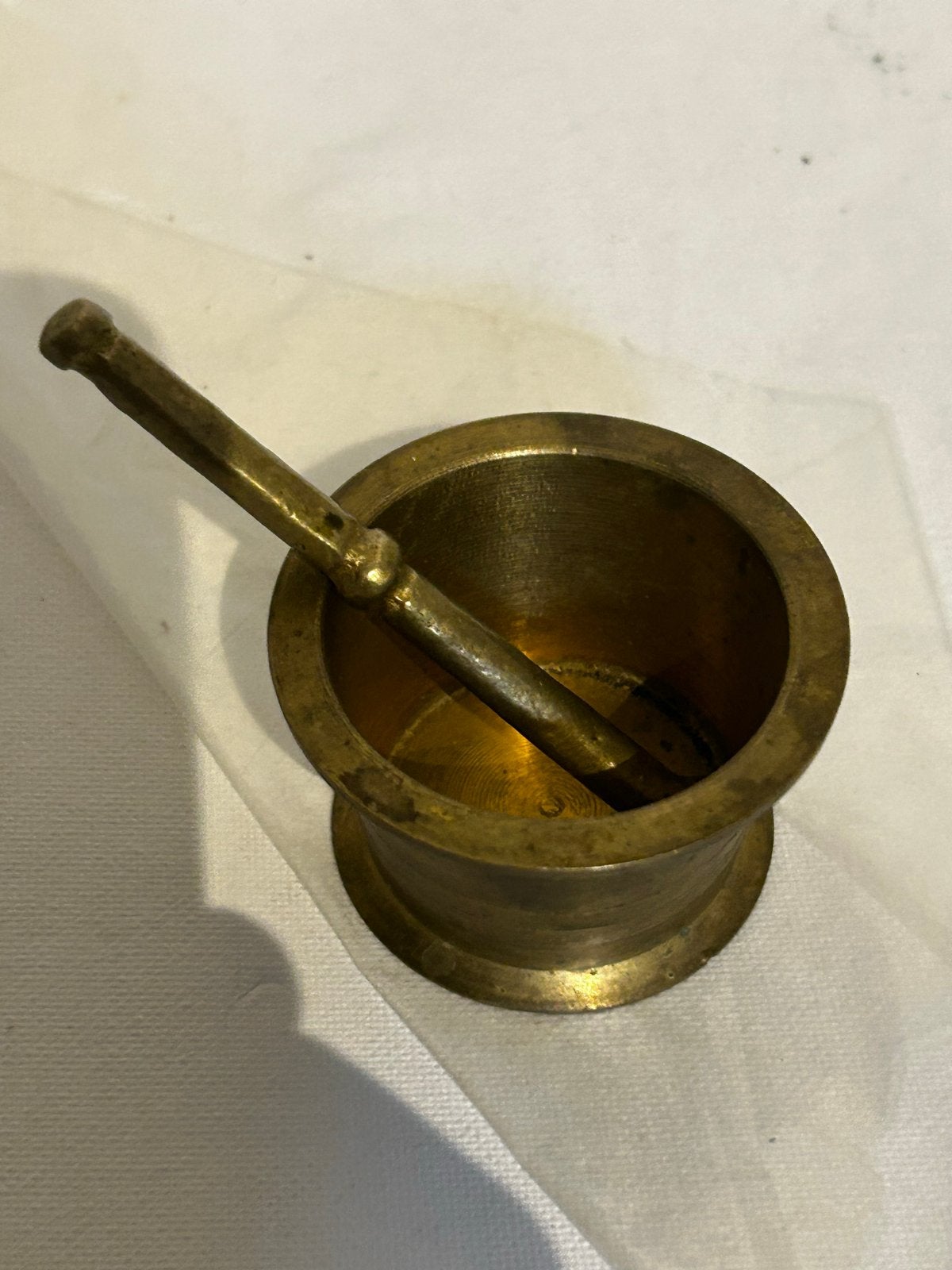 Antieke messing vijzel met stamper, Ophalen of Verzenden, Brons