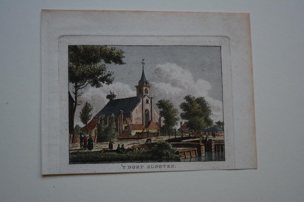 SLOTEN AMSTERDAM KOPERGRAVURE BULTHUIS BENDORP 1786/92 E74, Verzenden, Stadsgezicht, Handgekleurd, 10 cm