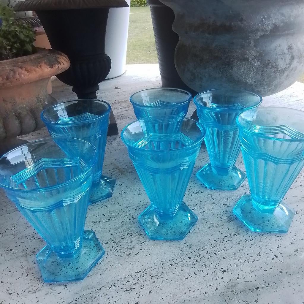 6 jaren '50 Indiana glass co. turquoise glazen USA, Antiek en Kunst, Ophalen of Verzenden