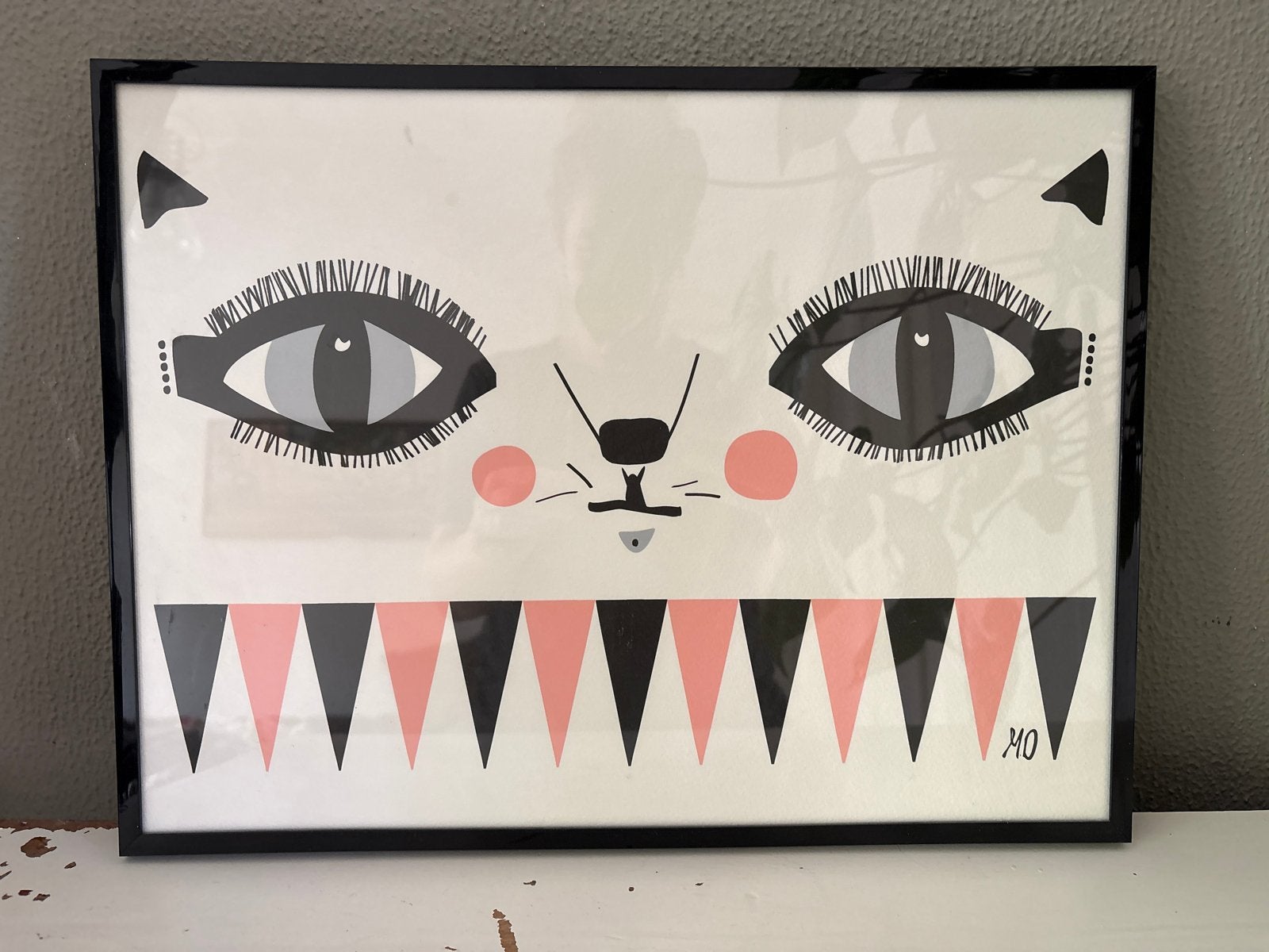 Leuke ingelijste poster kat 41x31,5 cm, Verzamelen, Ophalen, Gebruikt, Met lijst, Rechthoekig Liggend
