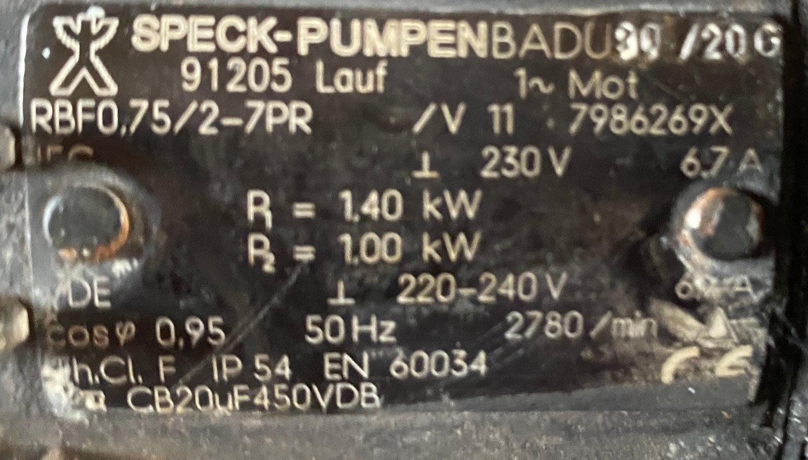 Elektromotor Speck Badu 90/20G GEZOCHT, Ophalen, Gebruikt, Zwembadpomp