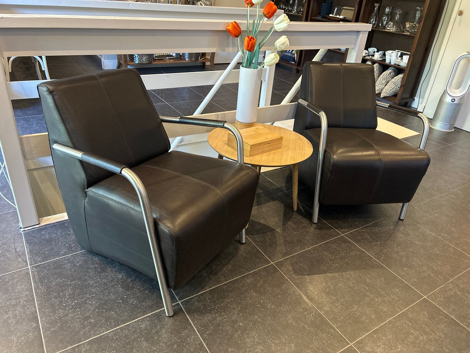 Set van 2 Jess Design Callas Fauteuils – Stoer leer, Huis en Inrichting, Ophalen, Gebruikt, 50 tot 75 cm, Leer