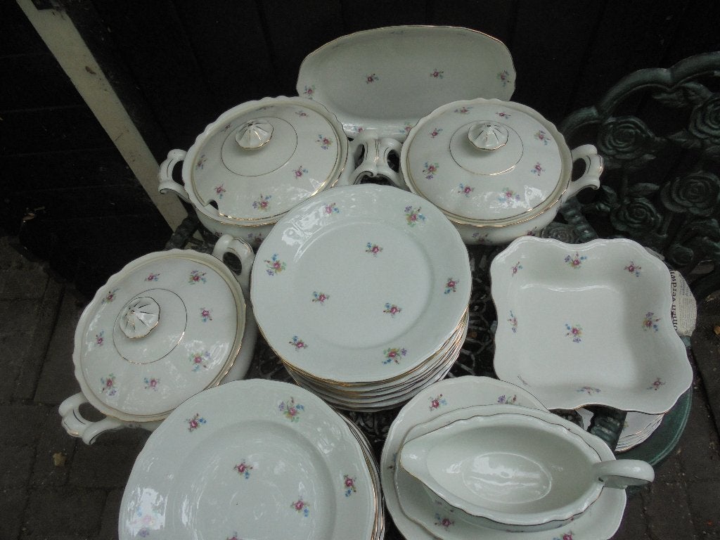 Thee- Ontbijt- en Dinerservies Mitterteich bloemetjes roosje, Antiek en Kunst, Ophalen of Verzenden