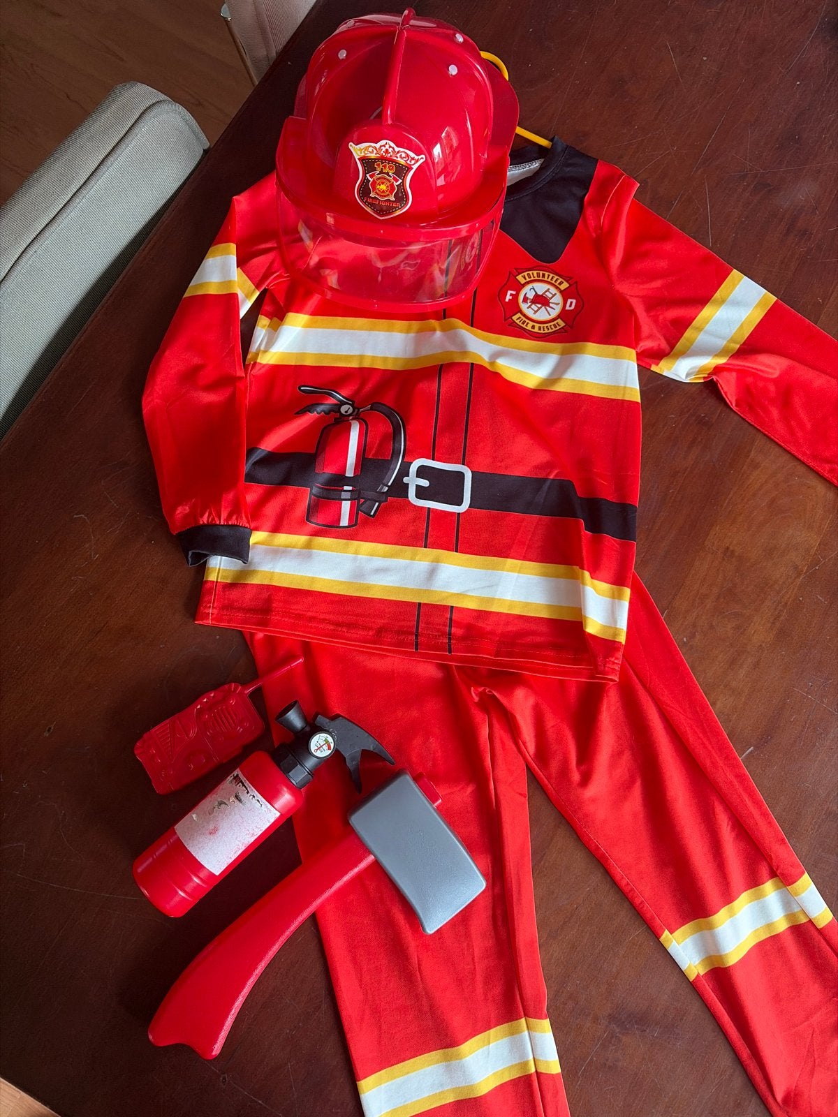 Brandweerman verkleedpak met accessoires, Kinderen en Baby's, Ophalen of Verzenden, Gebruikt, 122 t/m 128, Jongen