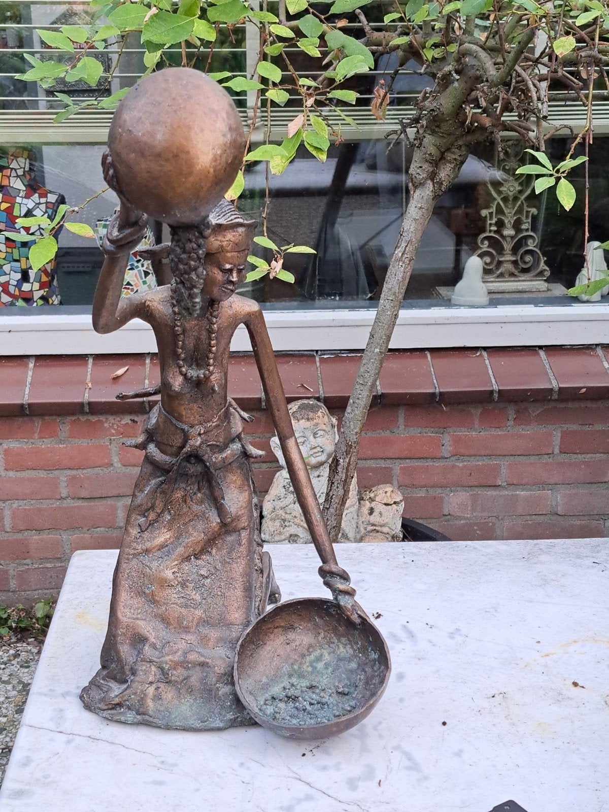 Uniek beeld brons afrikaanse vrouw, Antiek en Kunst, Ophalen of Verzenden