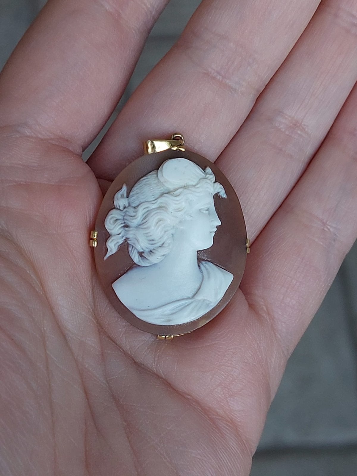 Gouden hanger camee, Sieraden, Tassen en Uiterlijk, Ophalen of Verzenden, Zo goed als nieuw, Goud