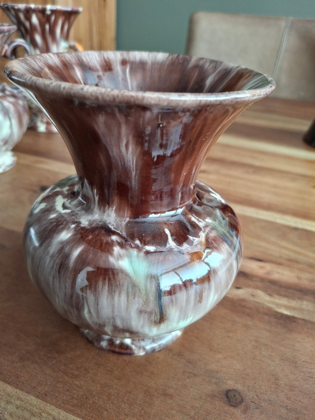 Jasba Keramiek Vintage Vaas - Bruin/Wit Glazuur, Antiek en Kunst, Ophalen of Verzenden