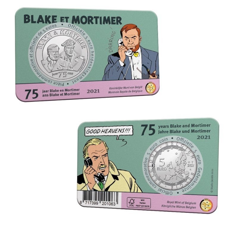 5 Euro Belgie 2021 - Blake en Mortimer - BU Coincard Reliëf, Verzenden, België, 5 euro, Losse munt